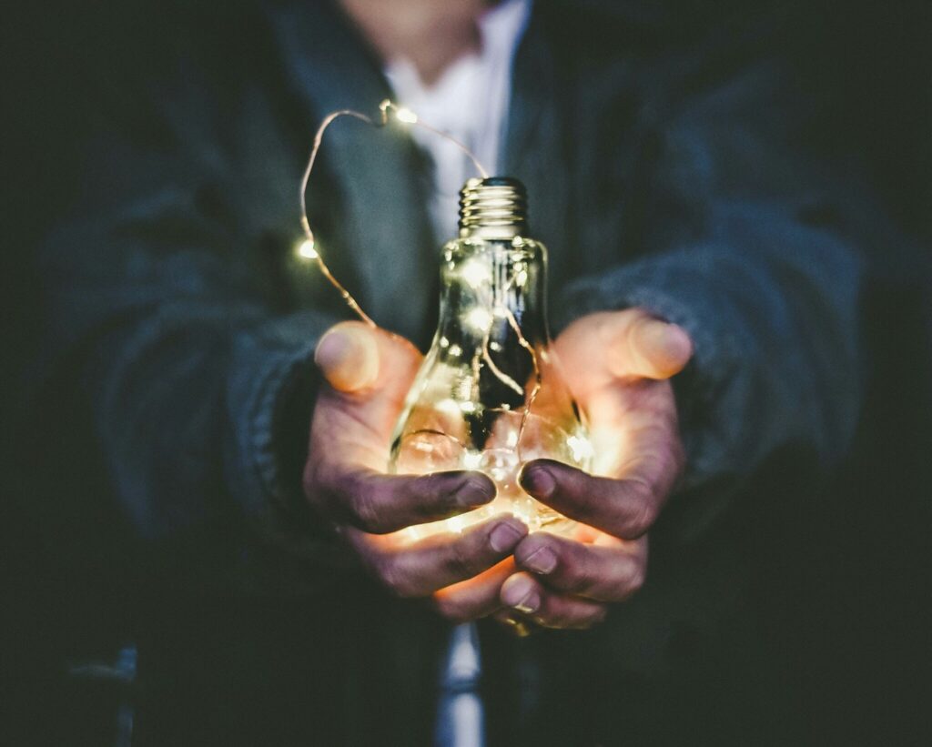 Fractional Project Manager holding incandescent bulb