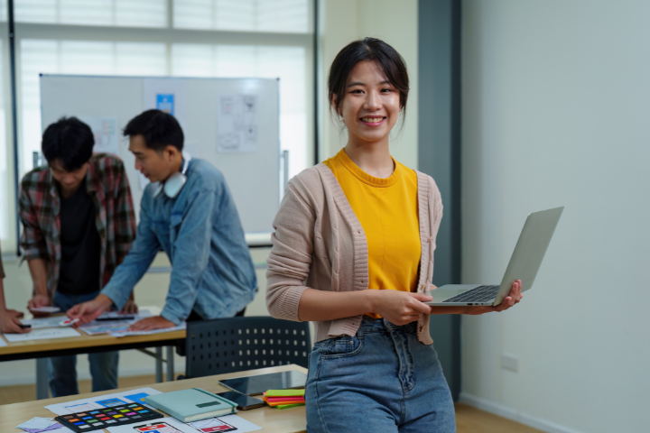 asian woman training on AI